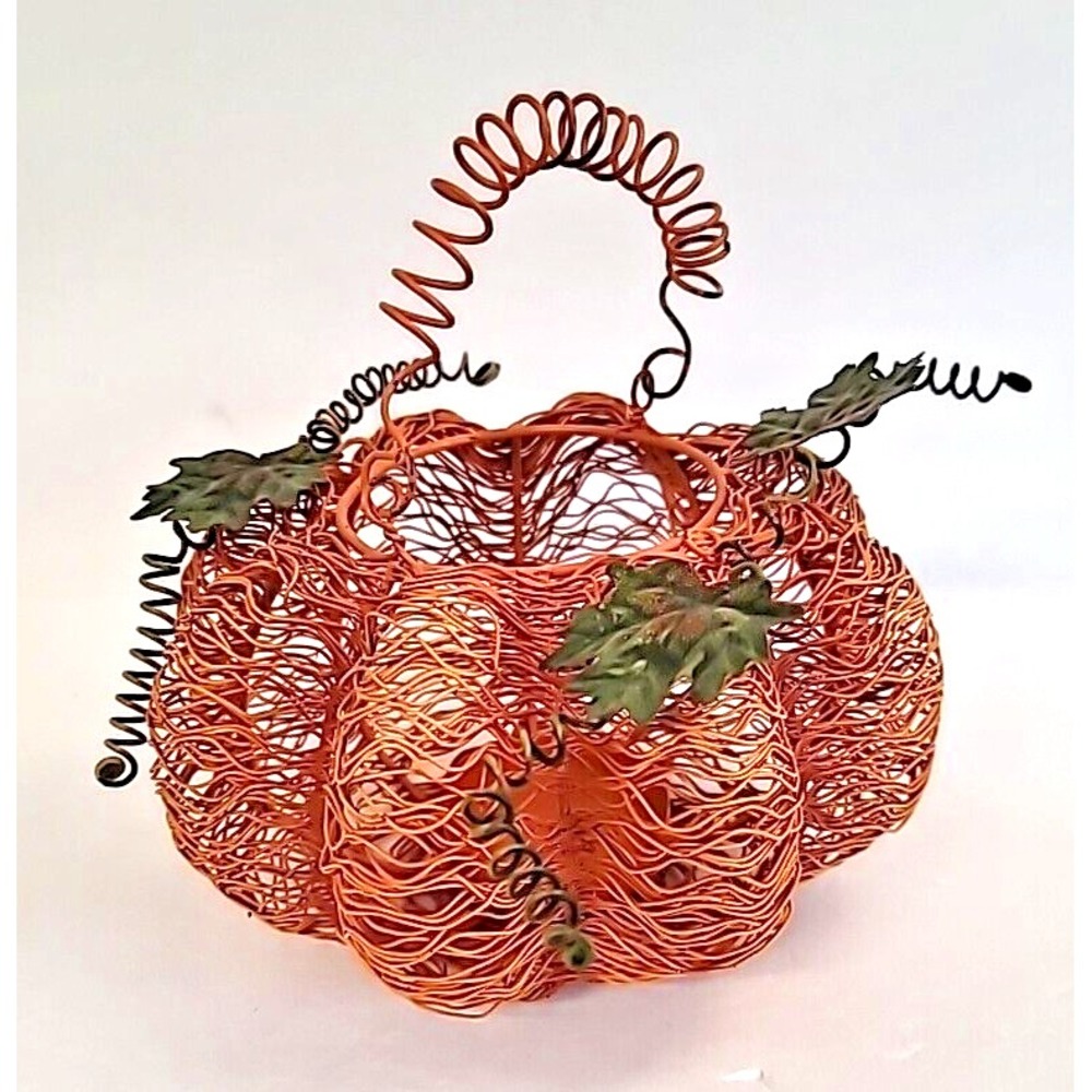 Home Interior Wire Pumpkin Votive/ Tea Light Candle Holder with Handle 6.5"H